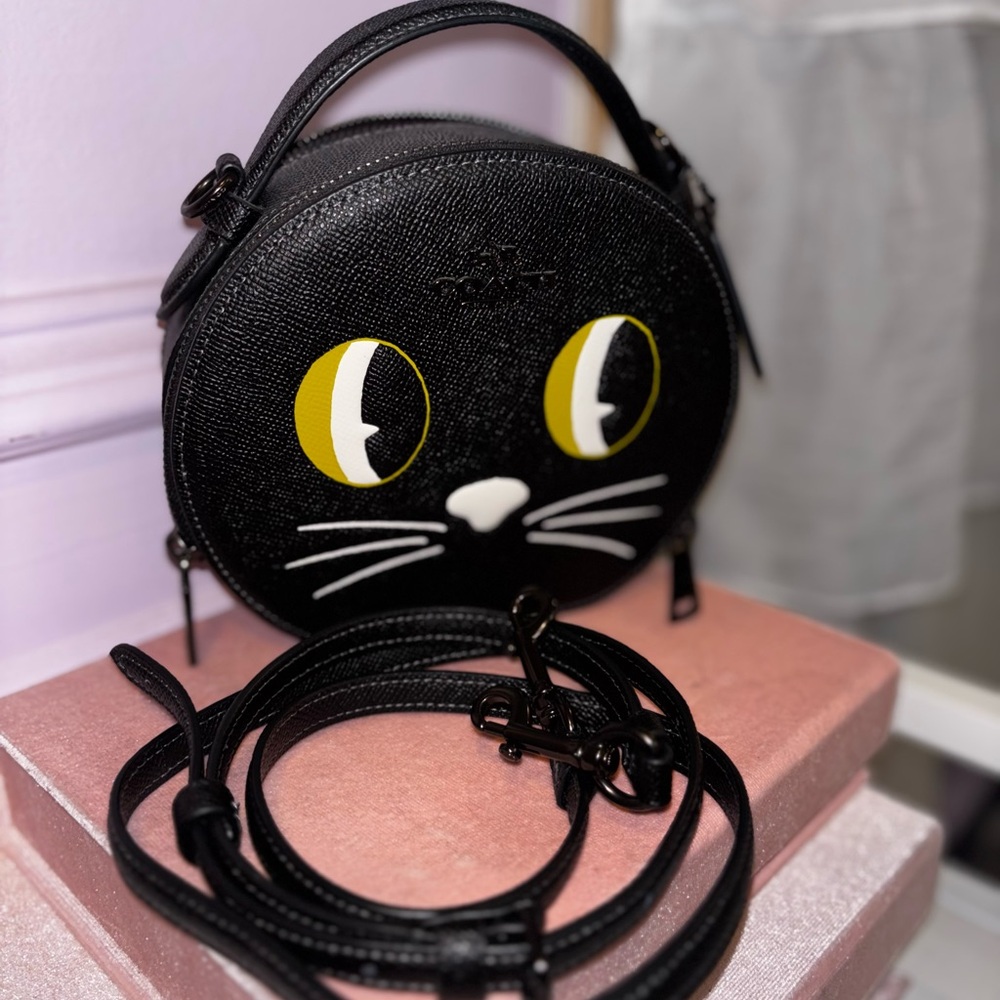 Coach Black Cat Face Round Crossbody Bag